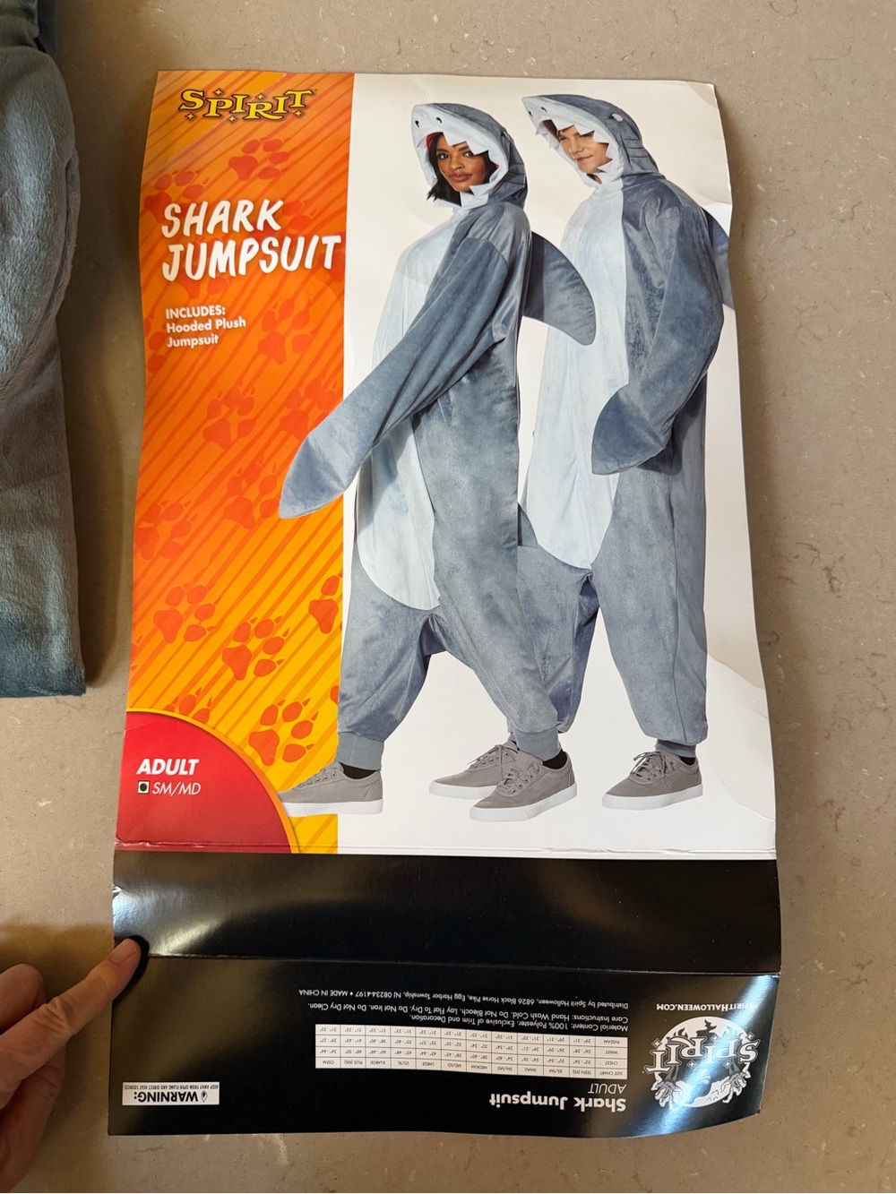 Spirit Halloween Shark Jumpsuit Costume Adult SM/MD Plush Hooded One-Piece NWOT